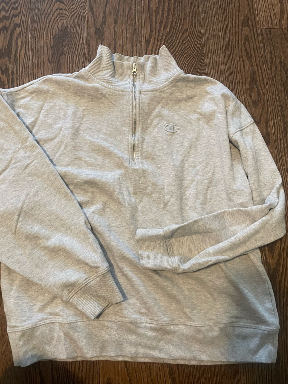 Champion Light Gray Quarter Zip Sweatshirt with Subtle Logo